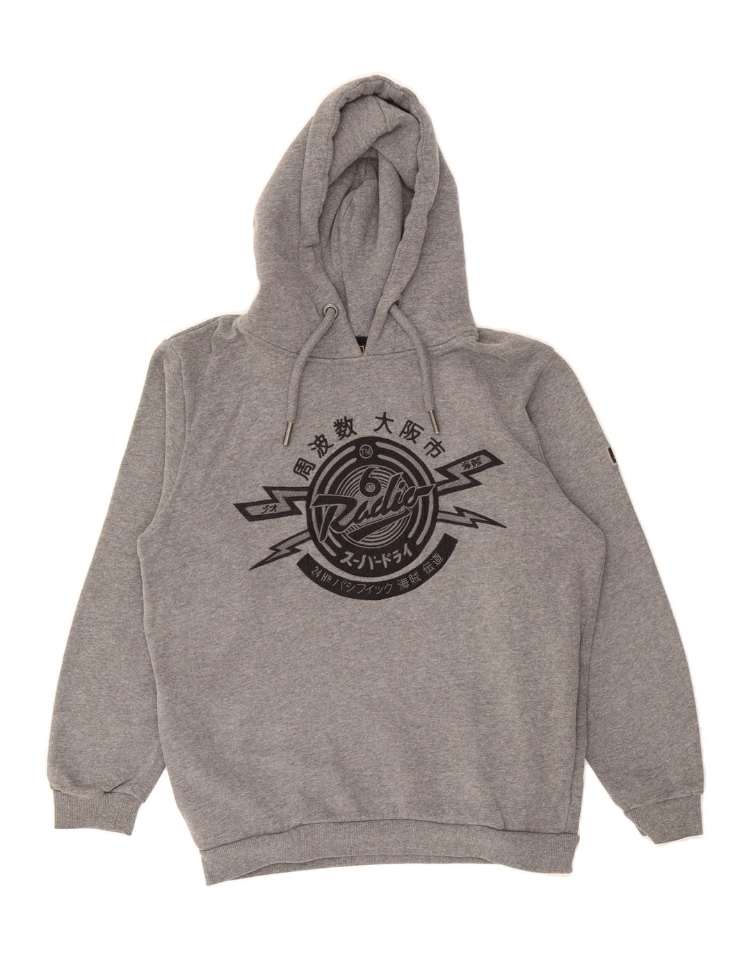 SUPERDRY Mens Graphic Hoodie Jumper XS Grey Cotton Vintage Superdry and Second-Hand Superdry from Messina Hembry 