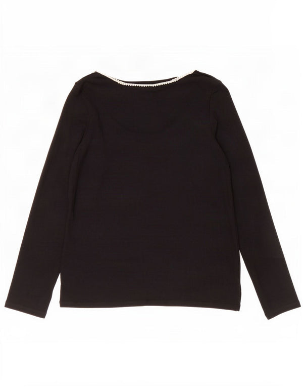 Top feminino Zara de manga comprida UK 14 grande viscose preta