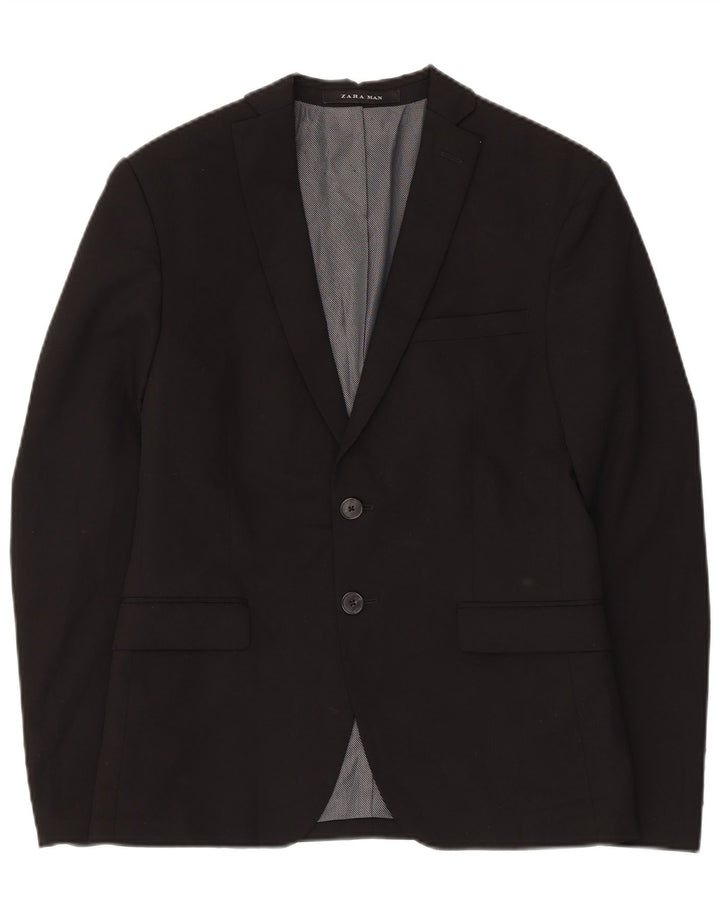 ZARA Jaqueta Blazer Masculina com 2 Botões Reino Unido 34 XS Viscose Preta