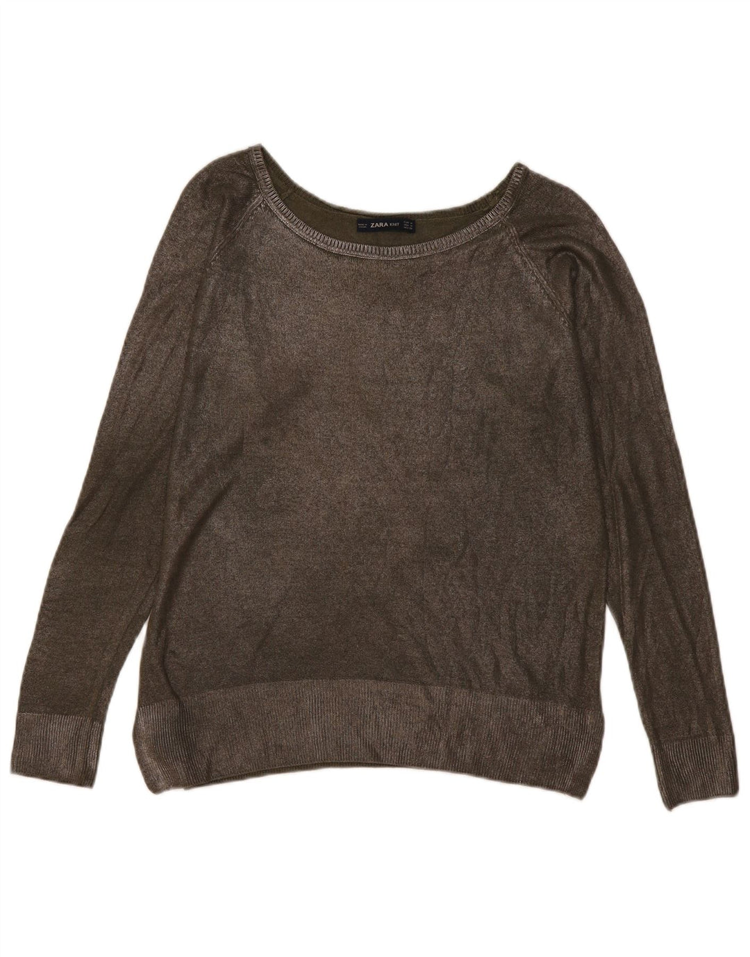 Suéter feminino Zara com gola canoa Reino Unido 14 médio cáqui