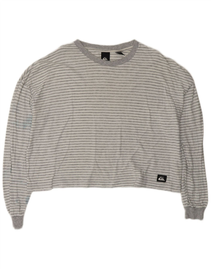 QUIKSILVER Top feminino oversized manga comprida UK 14 listrado cinza médio