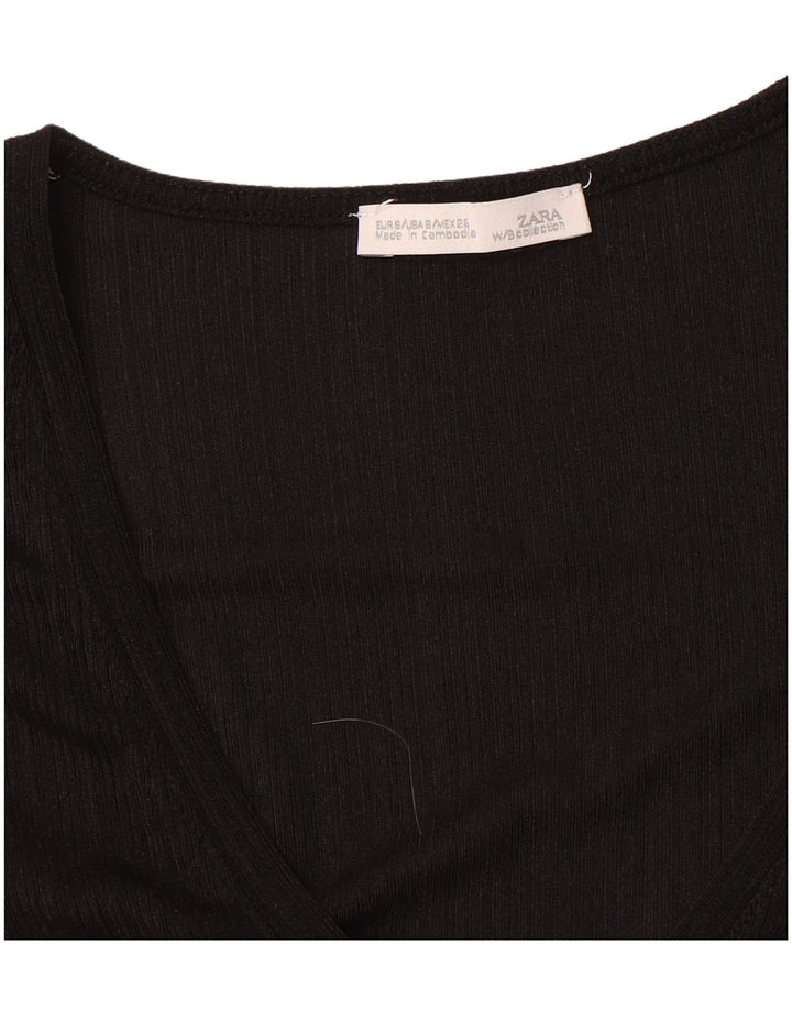 Top feminino Zara de manga comprida UK 10 pequeno bloco colorido preto