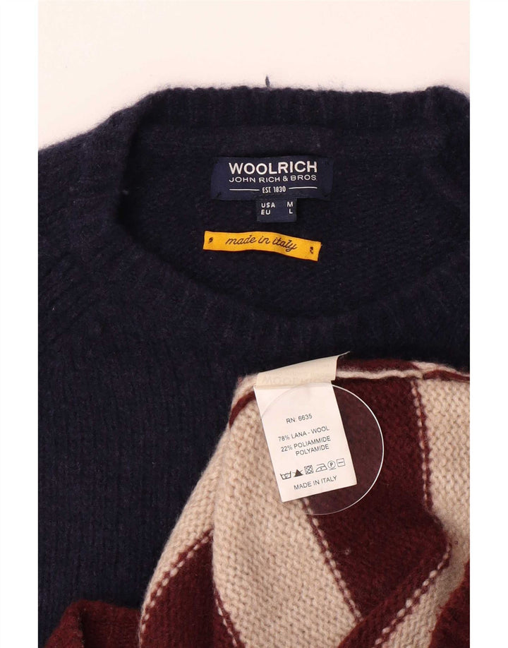 Suéter masculino Woolrich com gola redonda, lã listrada azul marinho médio