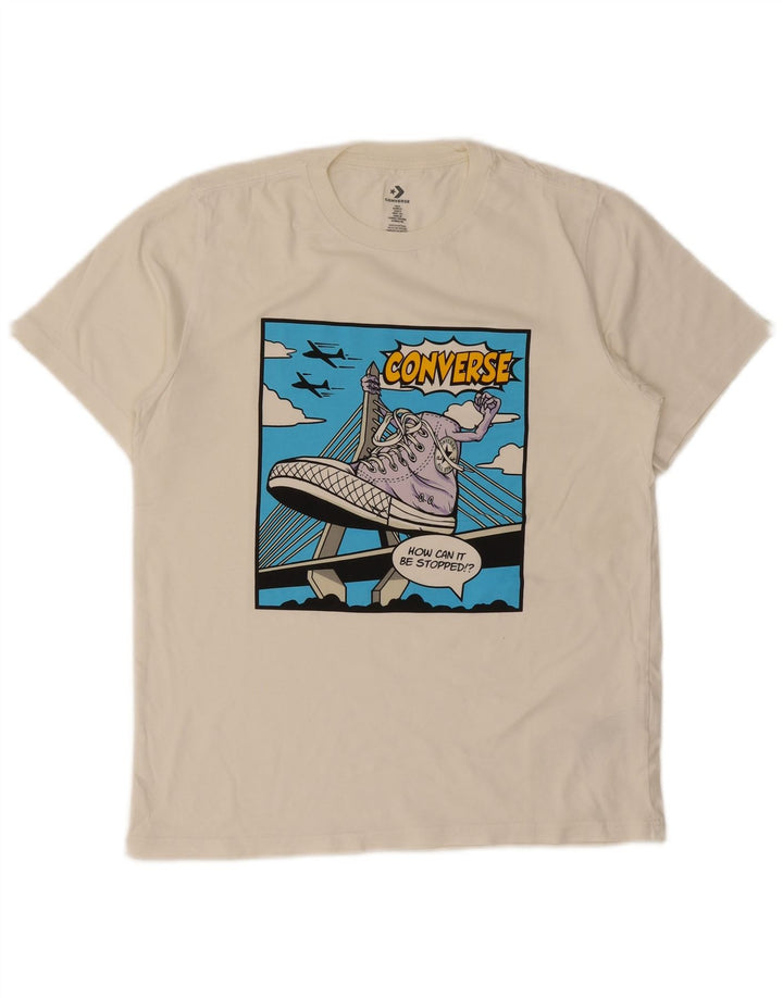 Converse Mens Graphic T-Shirt Top Pequeno Algodão Branco