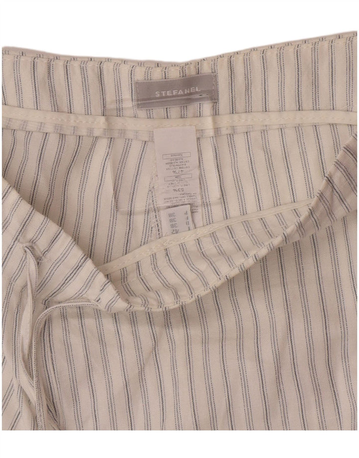 Calça feminina Stefanel folgada IT 42 médio W30 L32 linho listrado branco