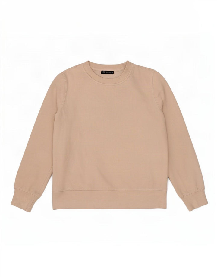 Zara moletom feminino oversized jumper UK 10 pequeno algodão bege