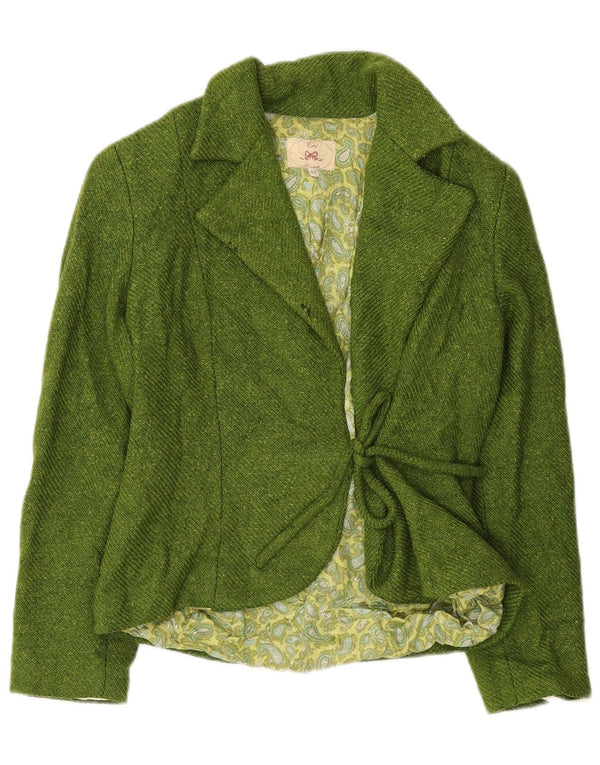 Jaqueta blazer feminina vintage com gravata frontal IT 42 lã verde média