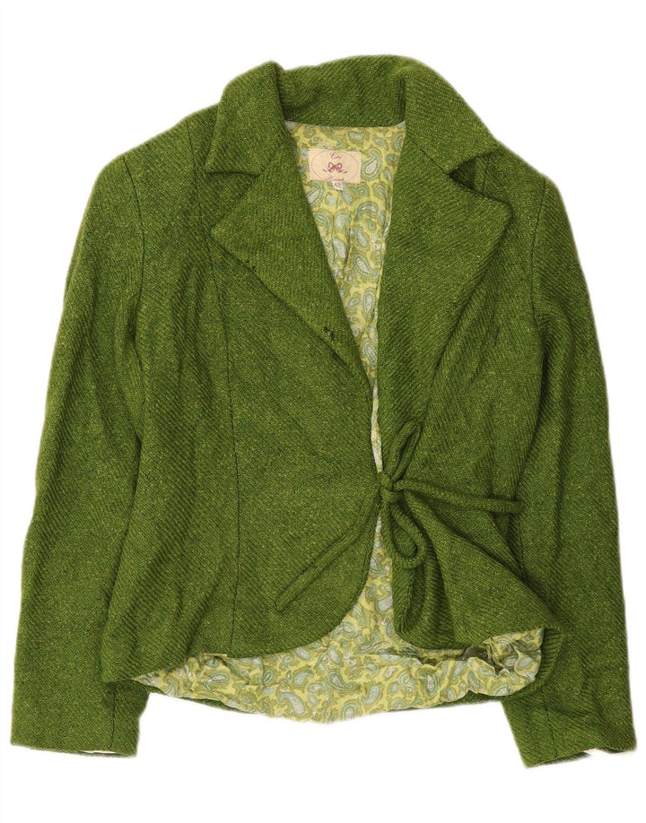 Jaqueta blazer feminina vintage com gravata frontal IT 42 lã verde média