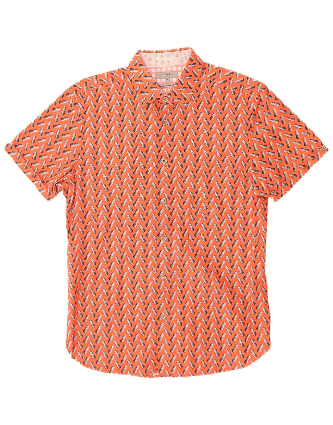 Camisa masculina Ted Baker com estampa abstrata de manga curta tamanho 3 médio laranja
