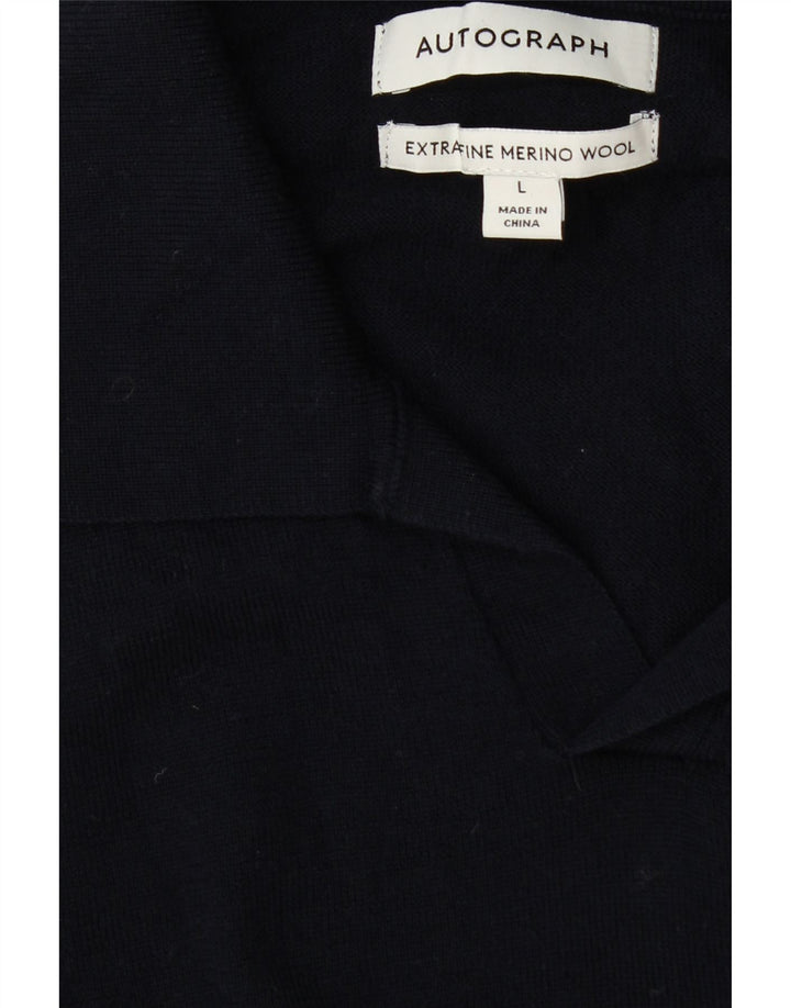 Suéter masculino Marks & Spencer Autograph Polo com gola grande azul marinho