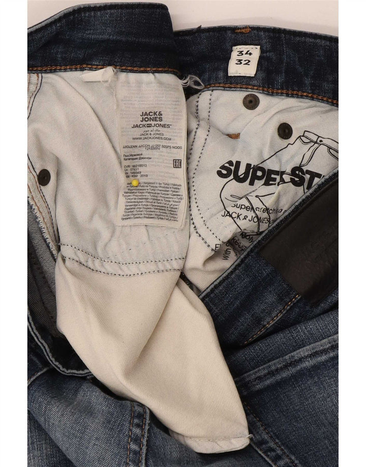 Jack & Jones Masculino GLENN Slim Jeans W34 L32 Azul Algodão