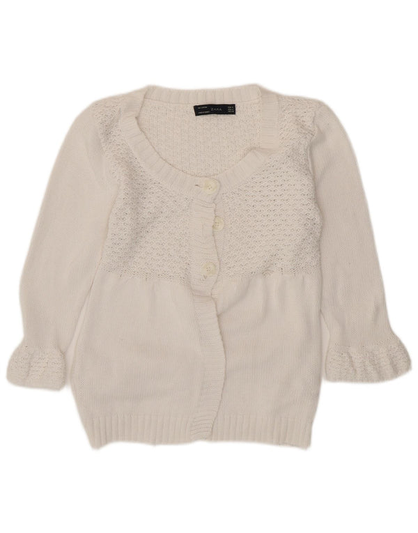 Suéter cardigã feminino Zara manga 3/4 Reino Unido 12 algodão branco médio