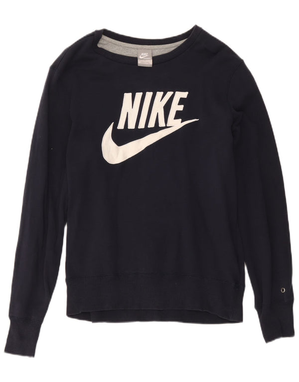 Moletom gráfico feminino Nike Jumper UK 14 médio azul marinho algodão
