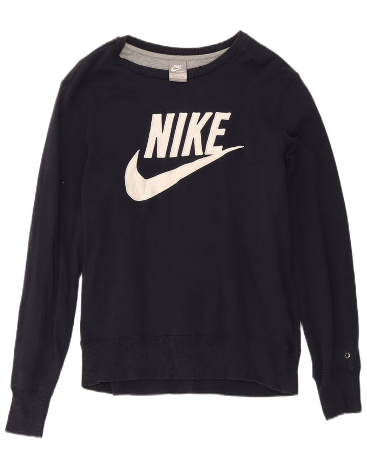 Moletom gráfico feminino Nike Jumper UK 14 médio azul marinho algodão