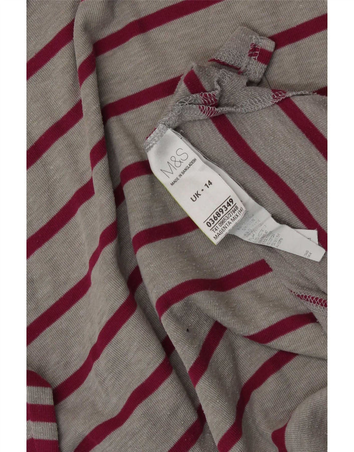 Camiseta feminina Marks & Spencer UK 14 grande poliéster listrado cinza