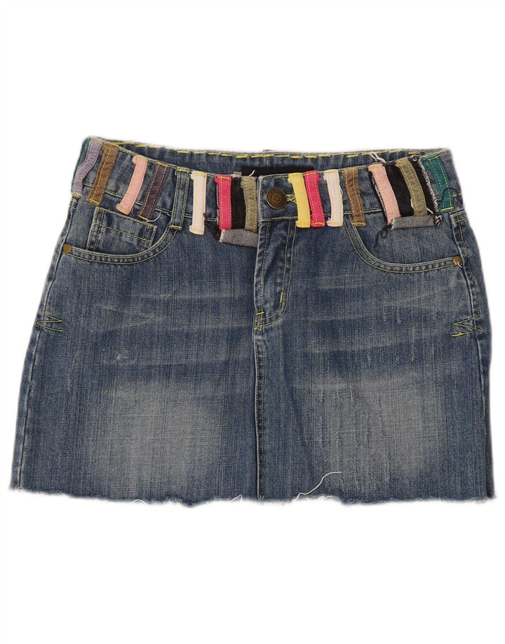 Dsquared2 mini saia jeans feminina IT 42 médio W30 azul colorblock algodão