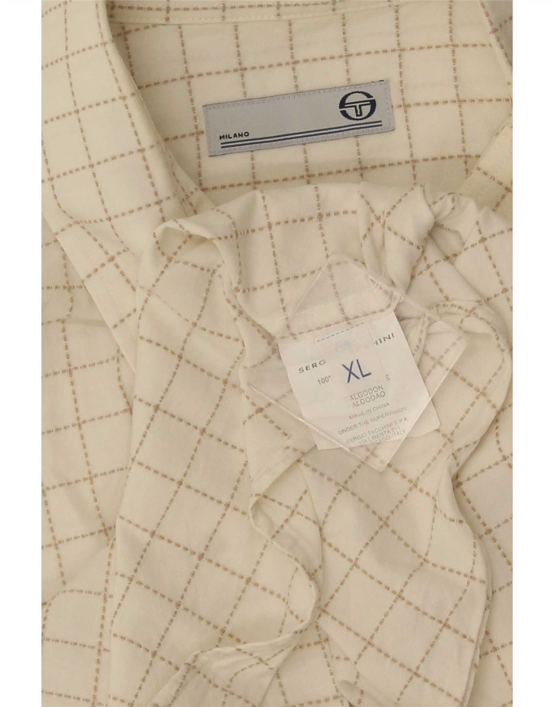Camisa masculina de manga curta Sergio Tacchini XL algodão xadrez branco
