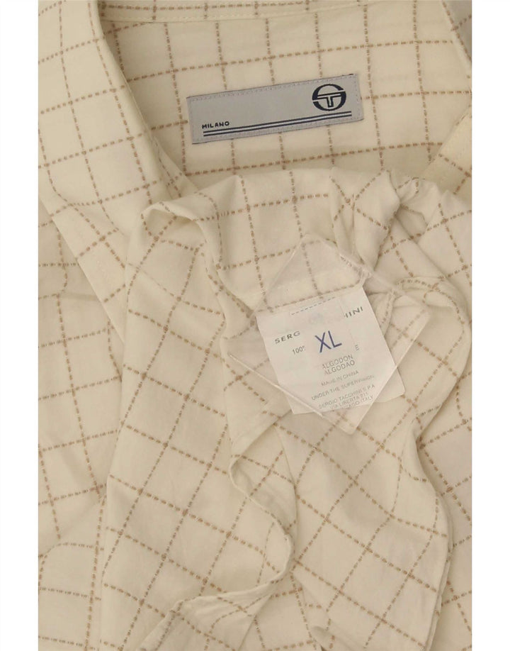 Camisa masculina de manga curta Sergio Tacchini XL algodão xadrez branco