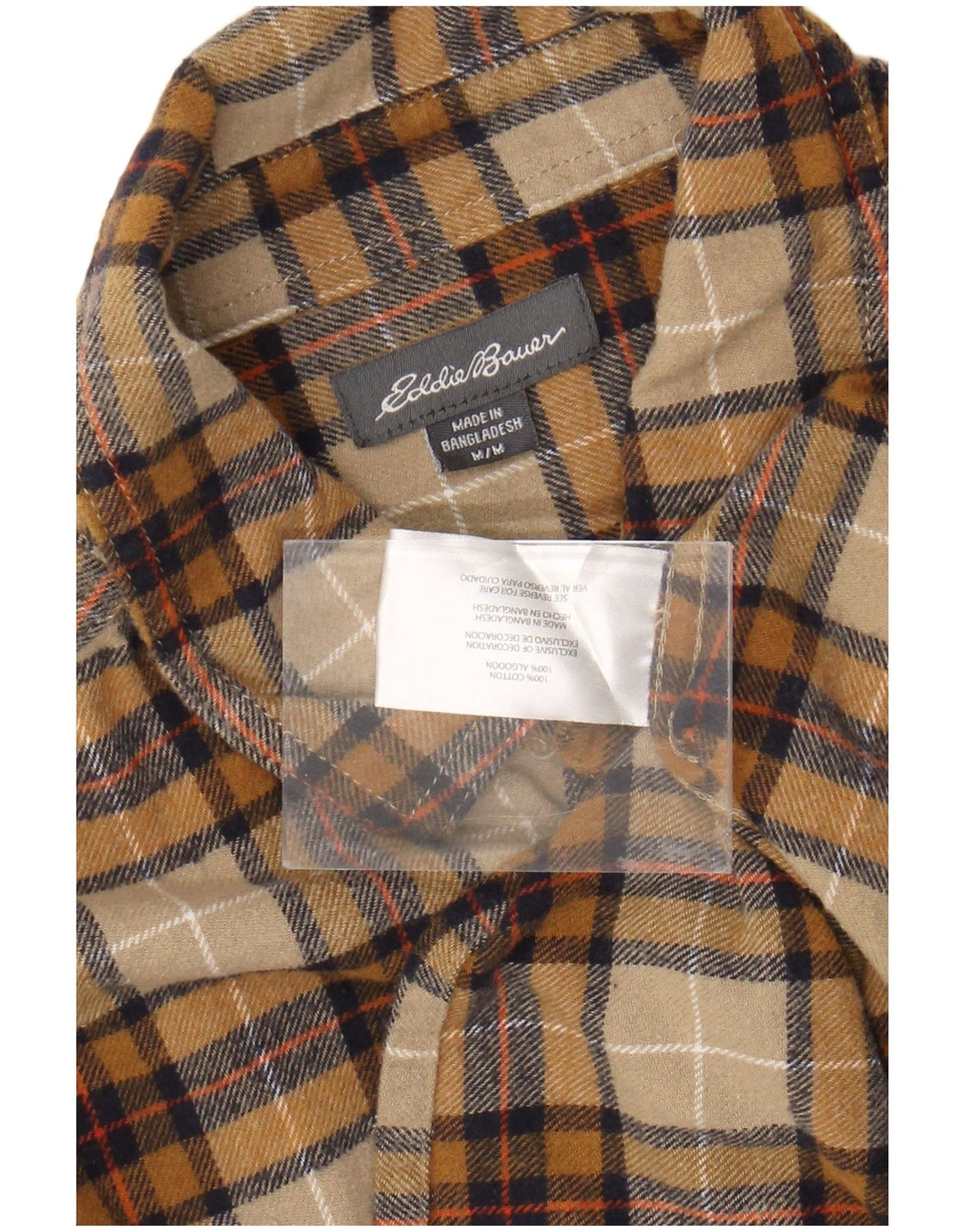 Camisa masculina de flanela EDDIE BAUER de algodão xadrez médio cáqui