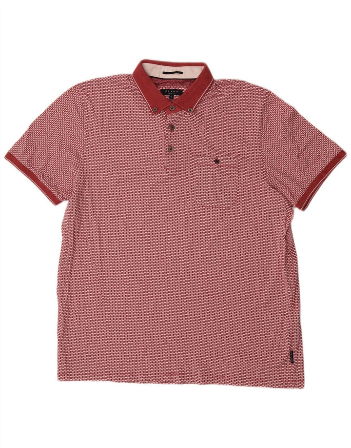 Camisa polo masculina Ted Baker com padrão abstrato tamanho 6 2XL algodão vermelho