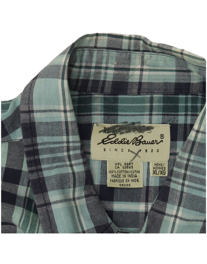 EDDIE BAUER Camisa masculina de manga curta XL azul xadrez algodão