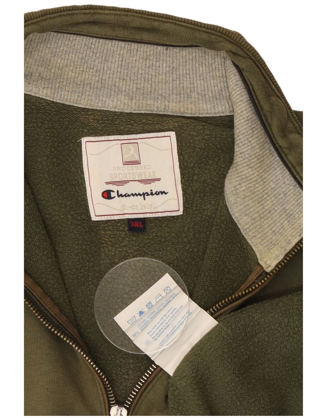 CHAMPION Suéter masculino com zíper e gola 3XL algodão cáqui