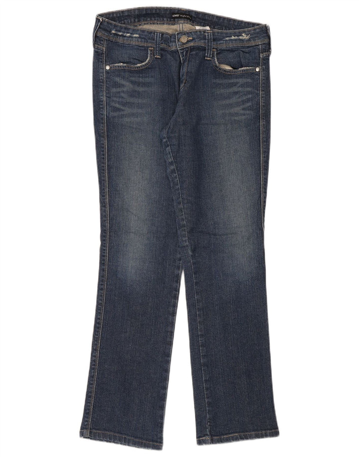 Calça jeans reta feminina Levi's desgastada US 10 grande W32 L32 algodão azul