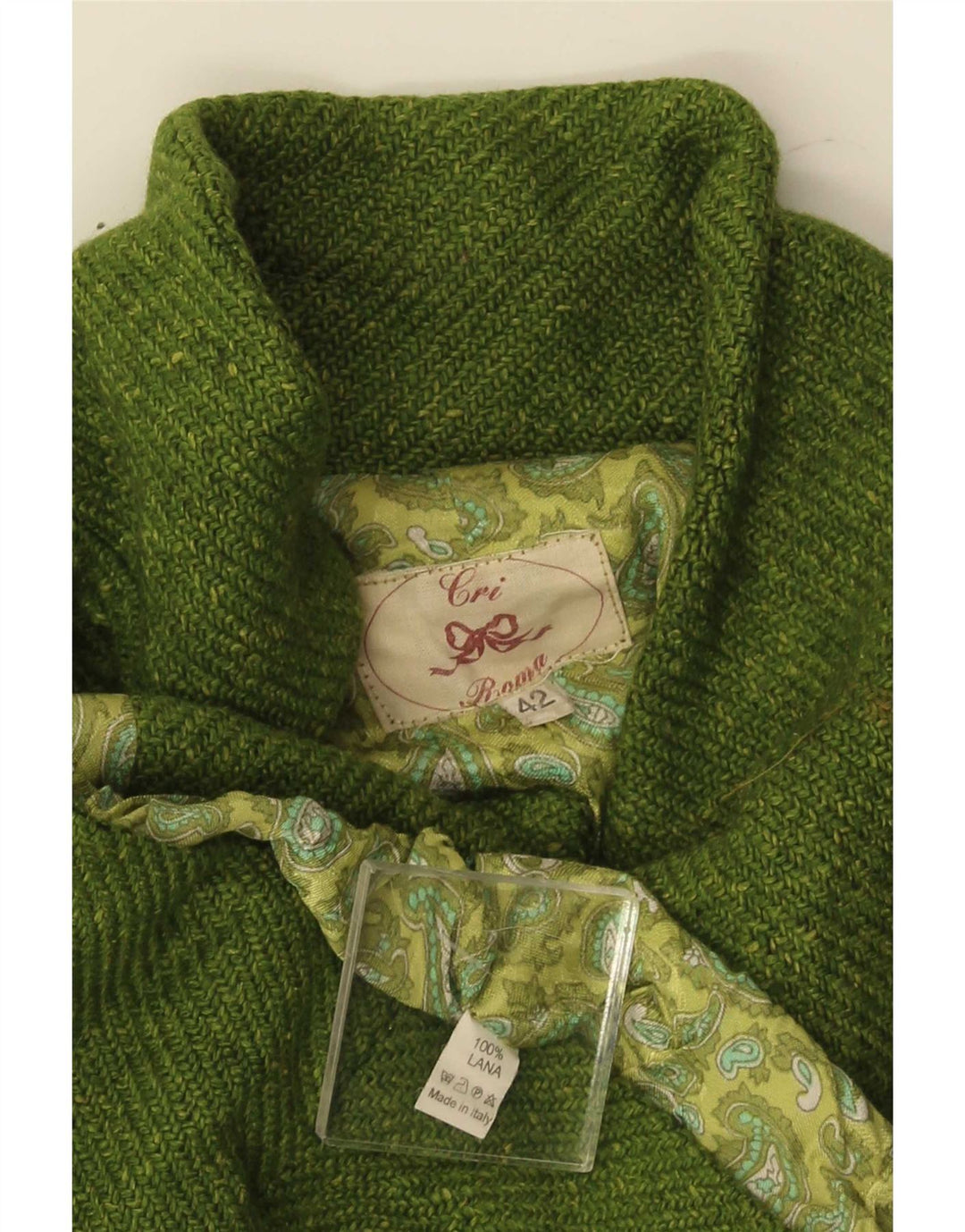Jaqueta blazer feminina vintage com gravata frontal IT 42 lã verde média