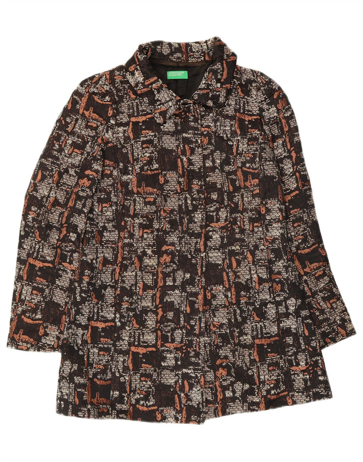 Sobretudo feminino com padrão abstrato Benetton UK 10 poliéster preto pequeno