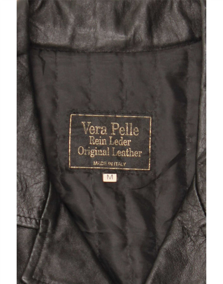 Casaco de couro masculino vintage UK 38 couro preto médio