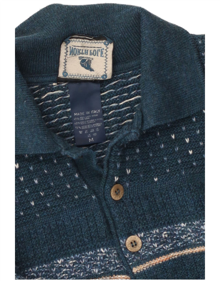 Suéter masculino pólo norte com gola polo, lã média azul Fair Isle