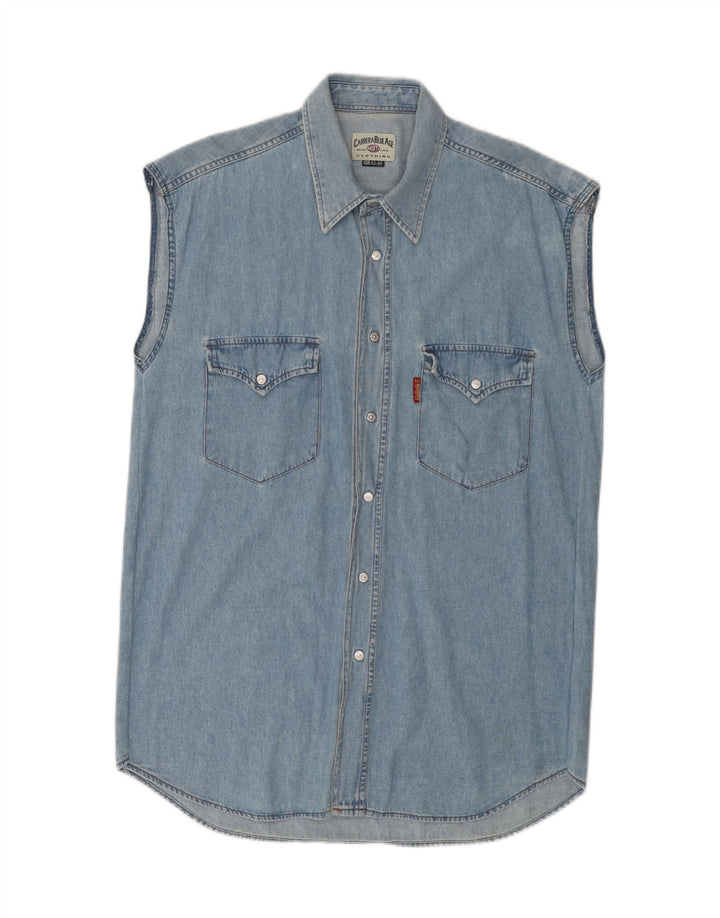 Camisa jeans masculina sem mangas CARRERA tamanho 43/44 XL algodão azul