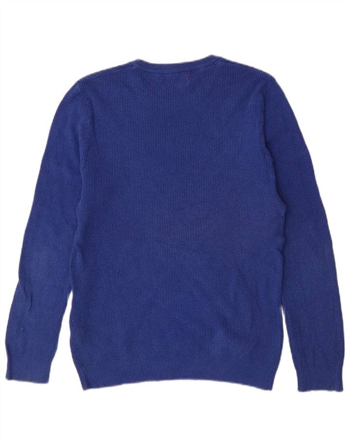 Zara Suéter masculino com gola redonda e algodão azul pequeno