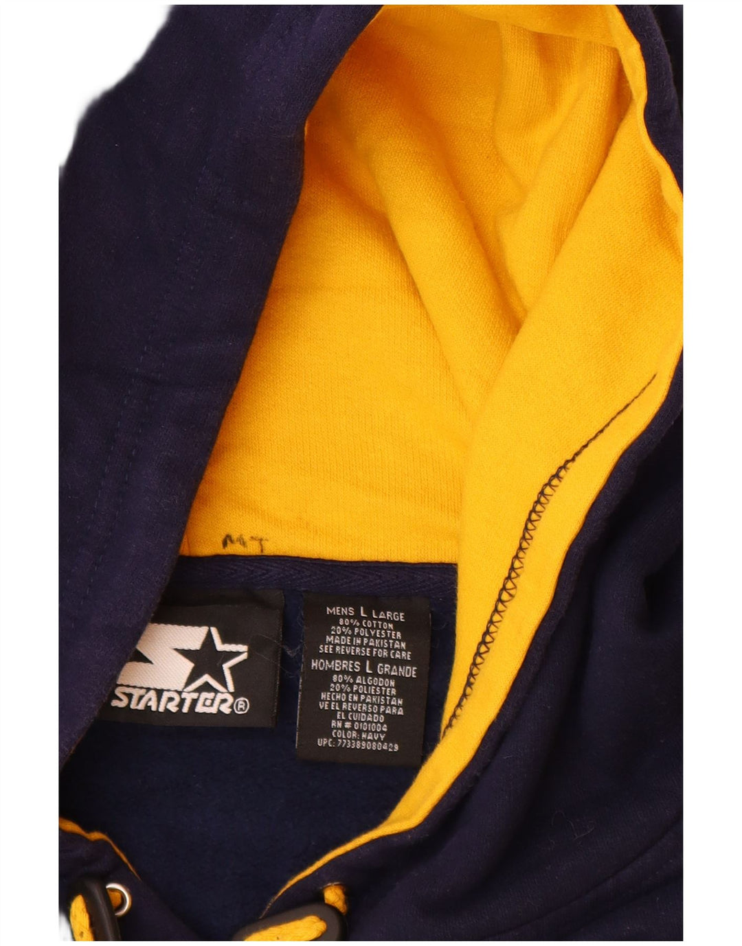 STARTER Suéter masculino com capuz sem mangas gráfico grande algodão azul marinho