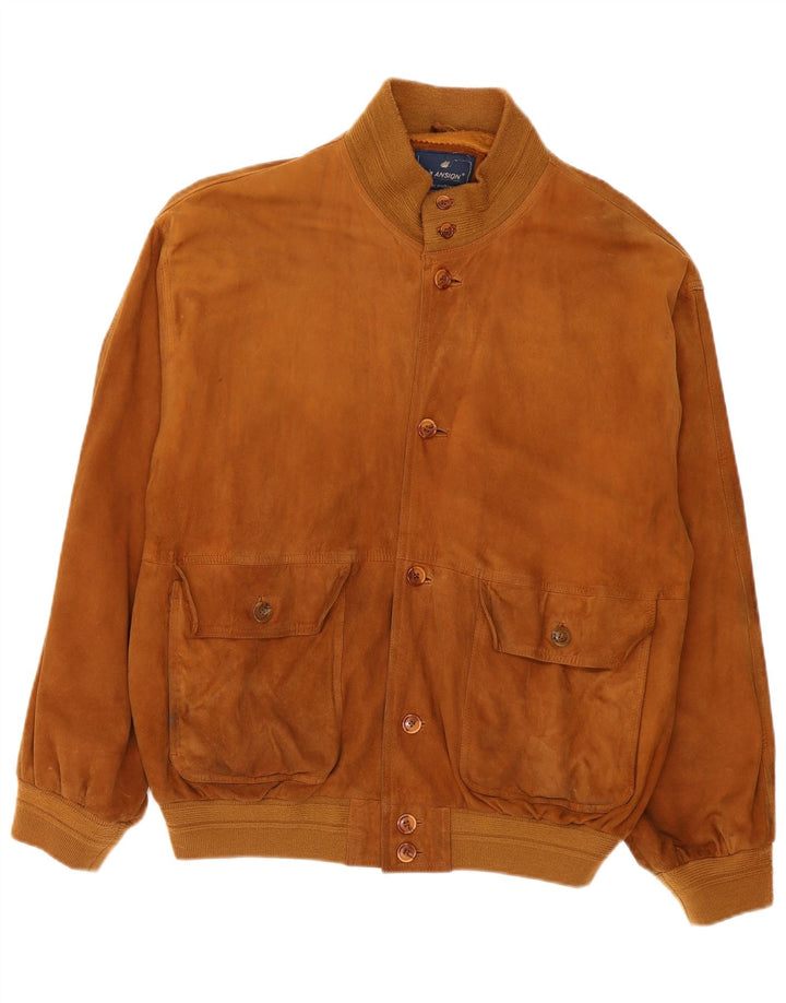 Jaqueta bomber masculina vintage de camurça IT 56 3XL couro marrom
