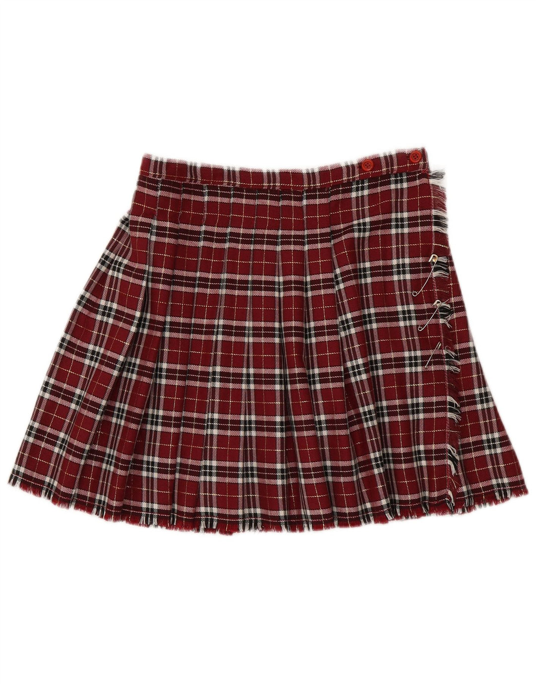 Saia plissada vintage feminina com faca envoltória média W28 xadrez borgonha