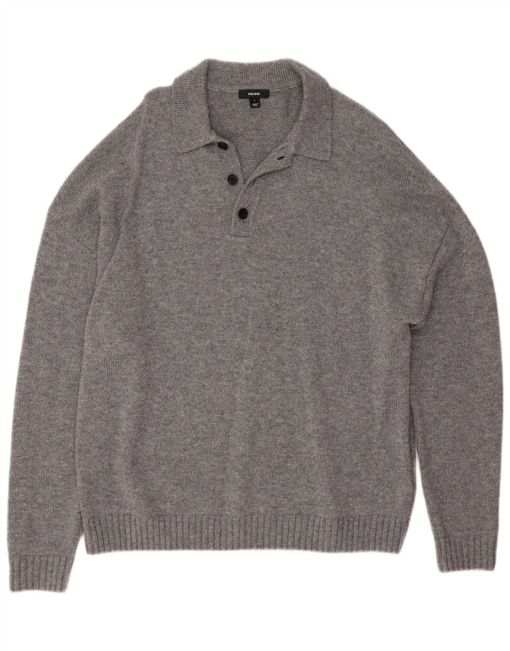 Suéter masculino Reiss com gola polo e lã manchada cinza grande