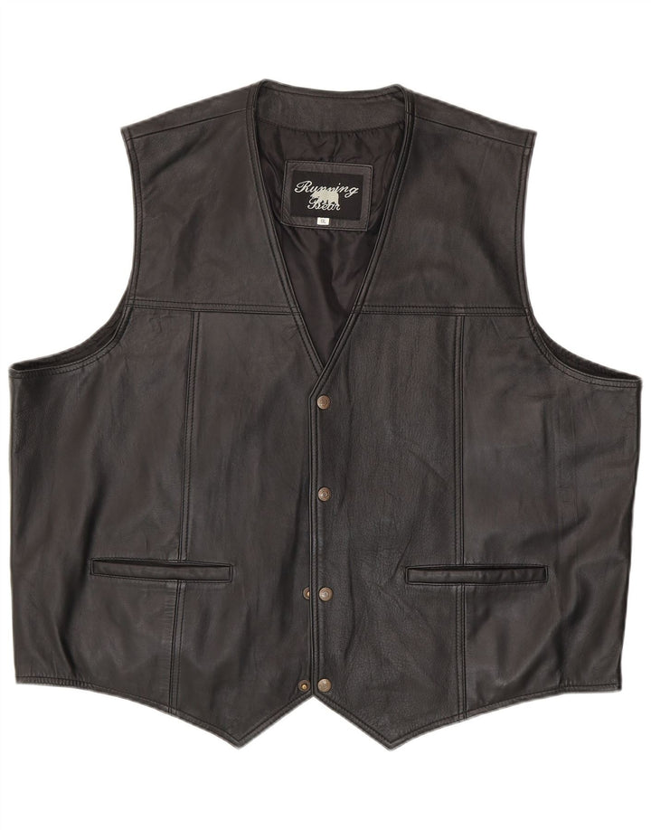 Colete de couro masculino Running Bear 6XL preto