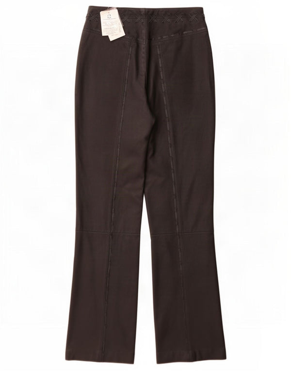 Calça feminina vintage de couro bootcut Reino Unido 12 médio W28 L32 preta