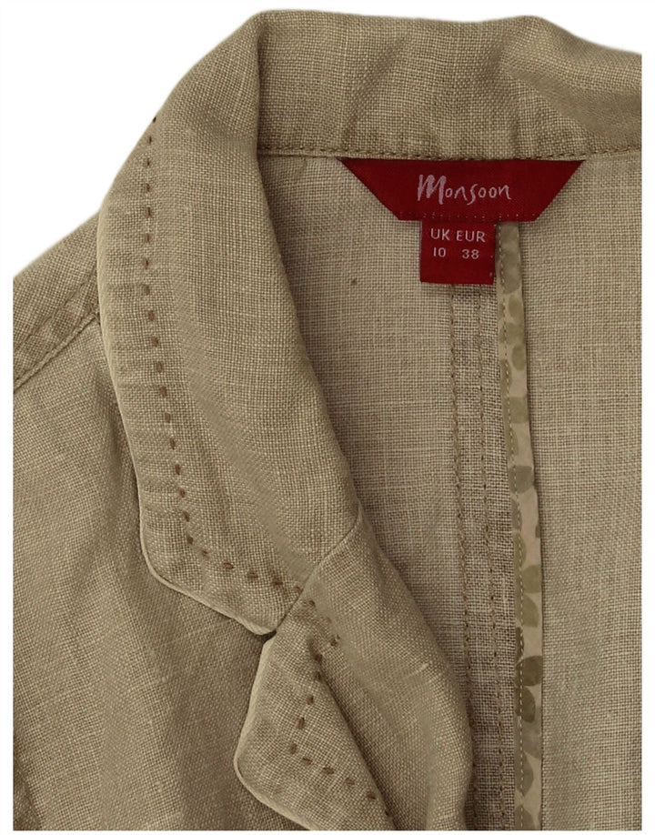 Jaqueta blazer feminina Monsoon com 2 botões Reino Unido 10 linho bege pequeno