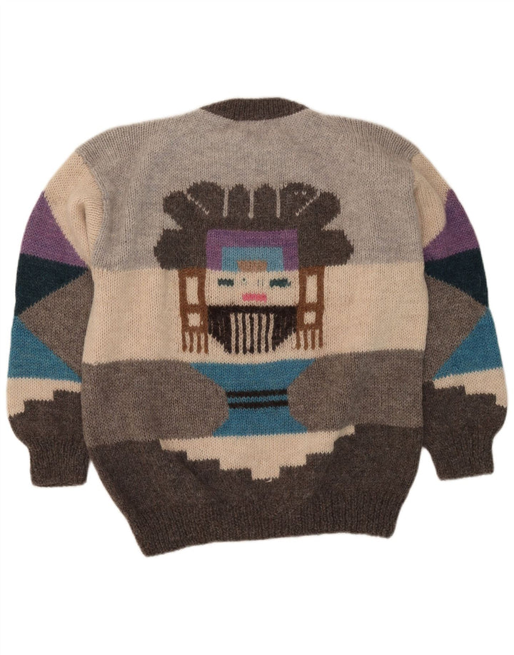 Suéter masculino vintage com gola redonda e grande cinza geométrico