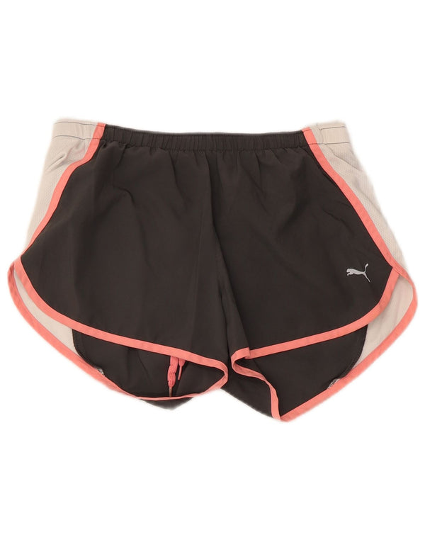 Shorts esportivos femininos PUMA UK 10 pequeno preto colorblock poliéster