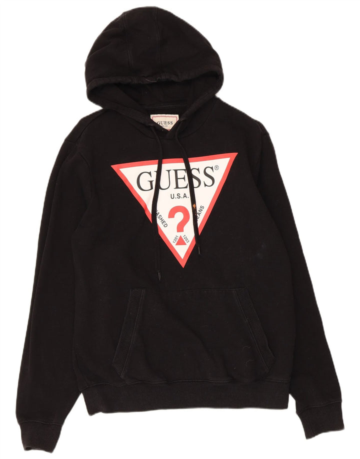 Suéter com capuz gráfico masculino Guess pequeno algodão preto