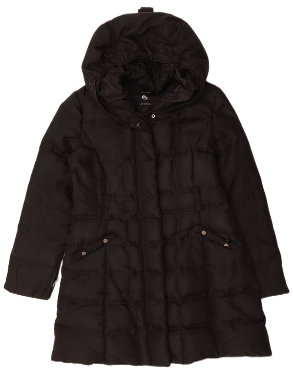 Casaco acolchoado com capuz feminino Zara UK 18 XL preto nylon