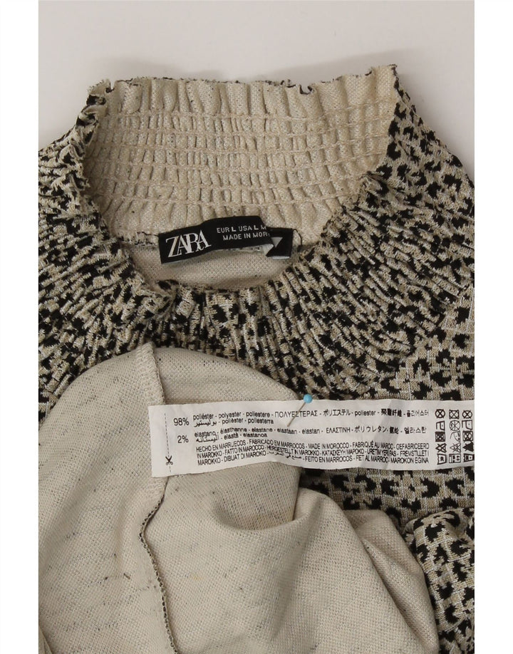 Blusa feminina Zara Top UK 14 grande cinza estampa animal poliéster