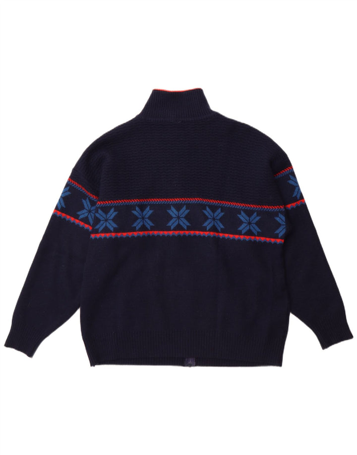 Suéter cardigã masculino vintage grande azul marinho Fair Isle