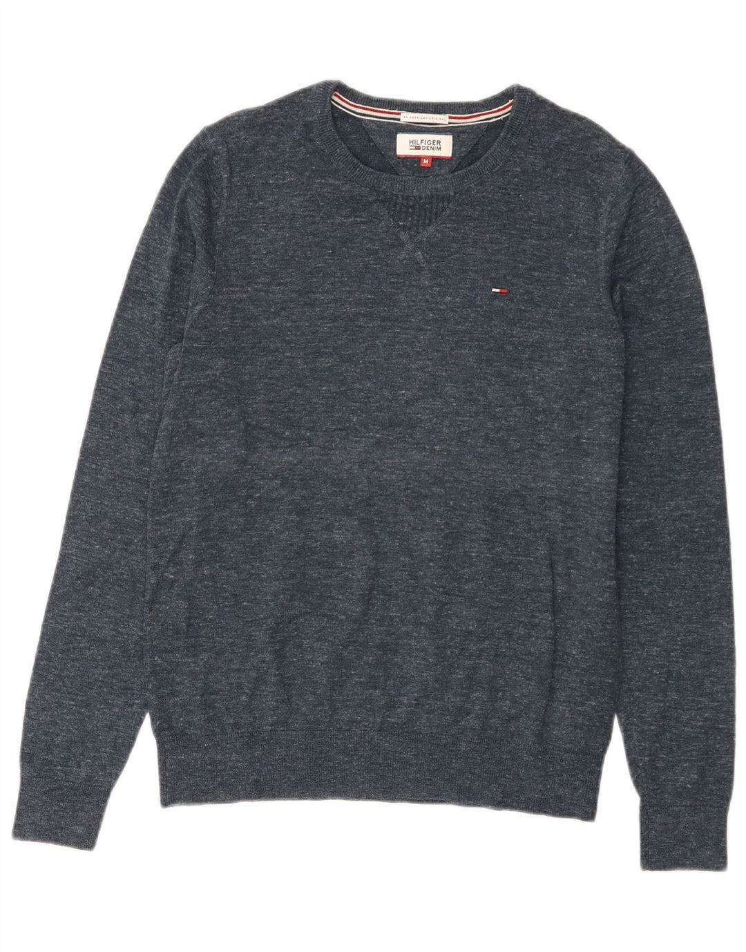 Suéter masculino Tommy Hilfiger com gola redonda, médio azul marinho manchado