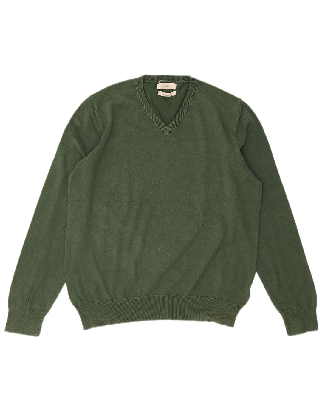 MARKS & SPENCER Suéter masculino com decote em V grande algodão verde