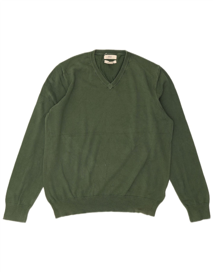 MARKS & SPENCER Suéter masculino com decote em V grande algodão verde