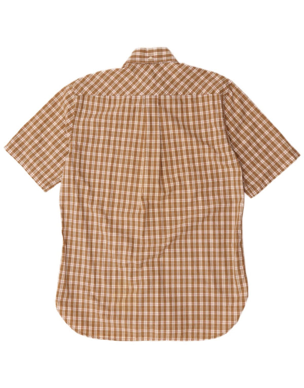 Tommy Hilfiger Camisa masculina de manga curta pequena marrom xadrez algodão